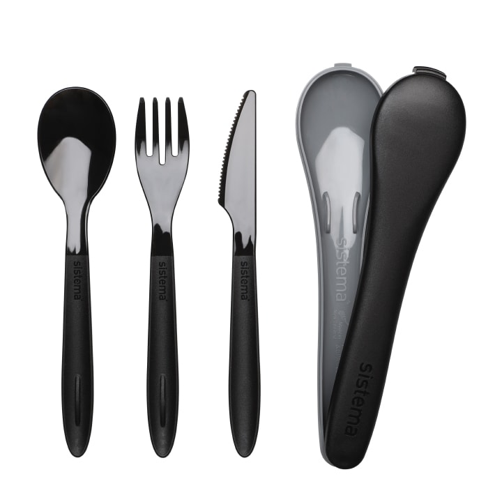 Zeestraat tot nu lint Sistema To Go • Cutlery Set Bestek • 3-delig Zwart - Gestrikt