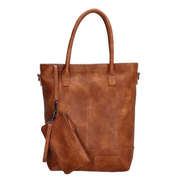 Zebra Kartel Met Rits Shopper Cognac